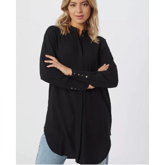 Vero Moda Giada Long Shirt Plus 16 Button Front Long Sleeve Tunic Black NWT - Picture 1 of 12
